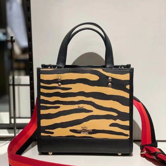 Coach C6988 Dempsey Tote 22 With Tiger Print In Honey/Black Multi - Picture 4 of 4